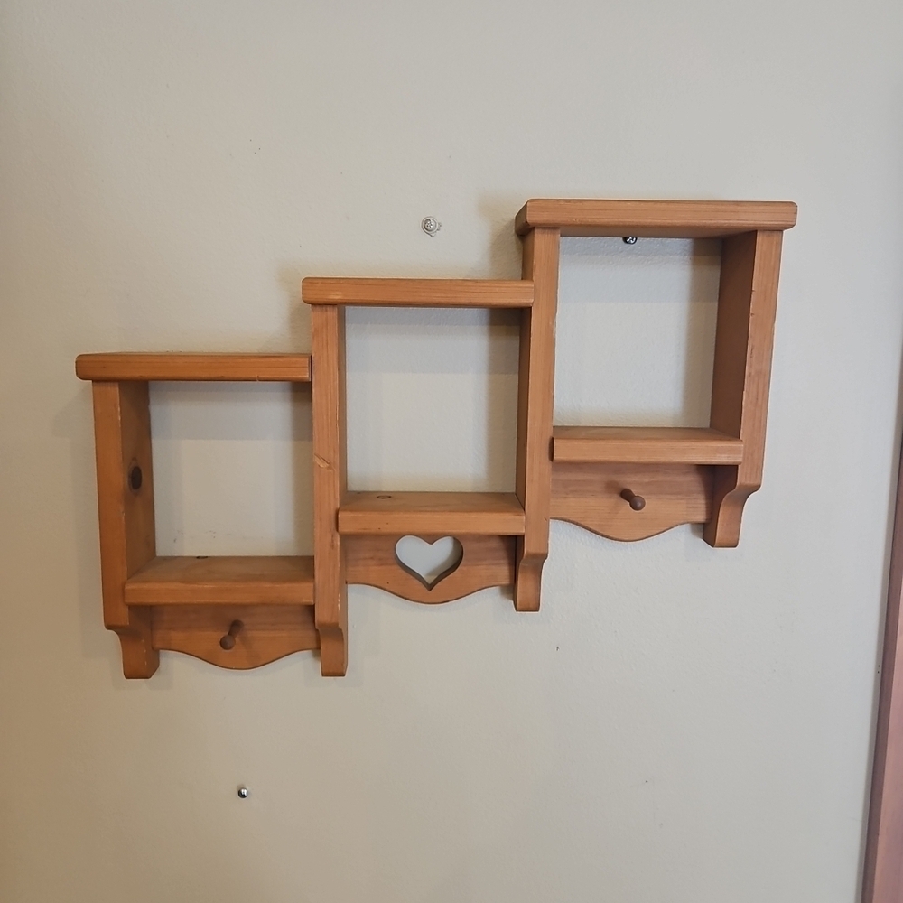 1990's Country Wooden Wall Shelf w/Heart Cutout